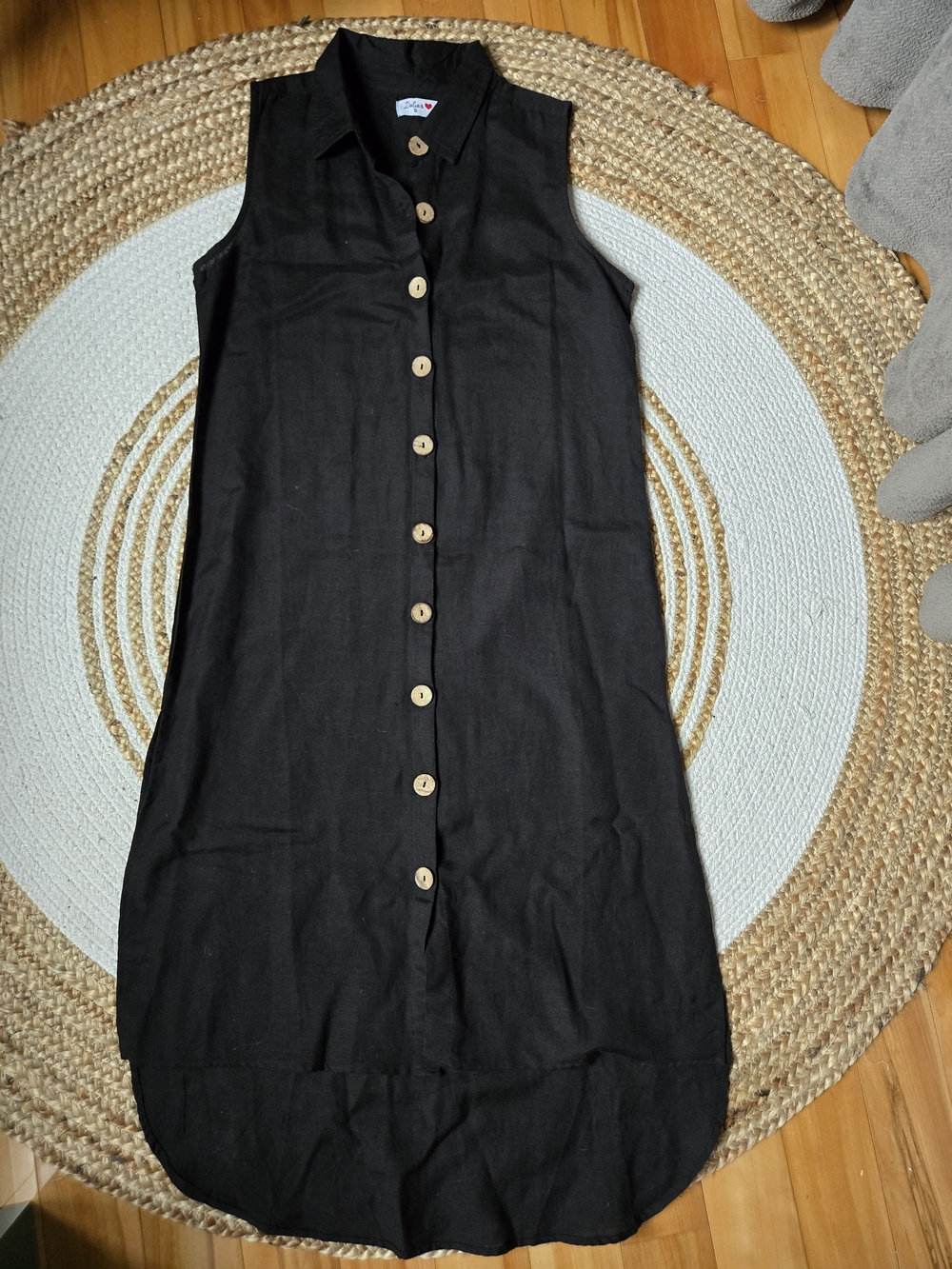 Sleeveless Linen Shirt Dress Black Button-Front Midi & Slits - Versatile Summer